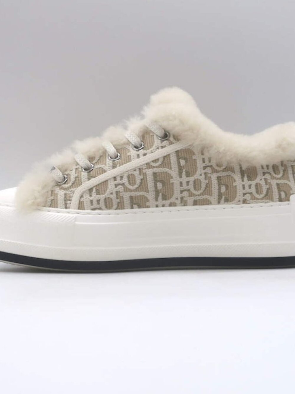 Christian Dior Walk'n'Dior Shearling Platform Sneakers Taupe Oblique Size 38 - Picture 7 of 13